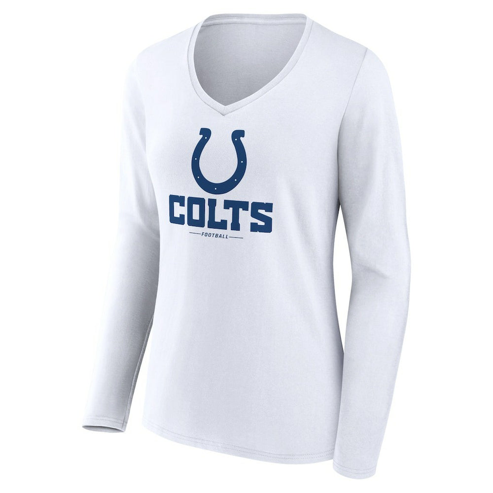 Indianapolis Colts Women's Logo Team Lockup Long Sleeve V-Neck T-Shirt White - NFL