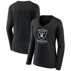 Las Vegas Raiders Women's Logo Team Lockup Long Sleeve V-Neck T-Shirt Black - NFL