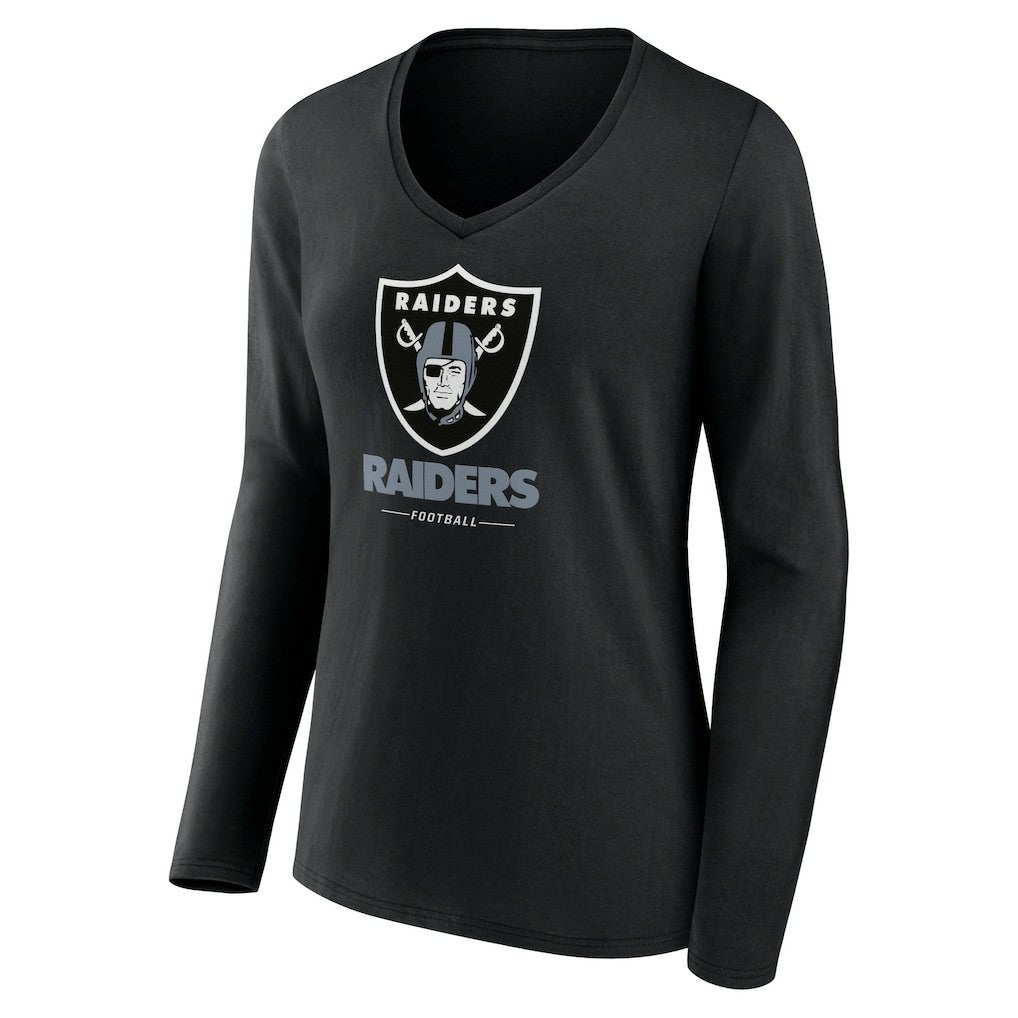 Las Vegas Raiders Women's Logo Team Lockup Long Sleeve V-Neck T-Shirt Black - NFL