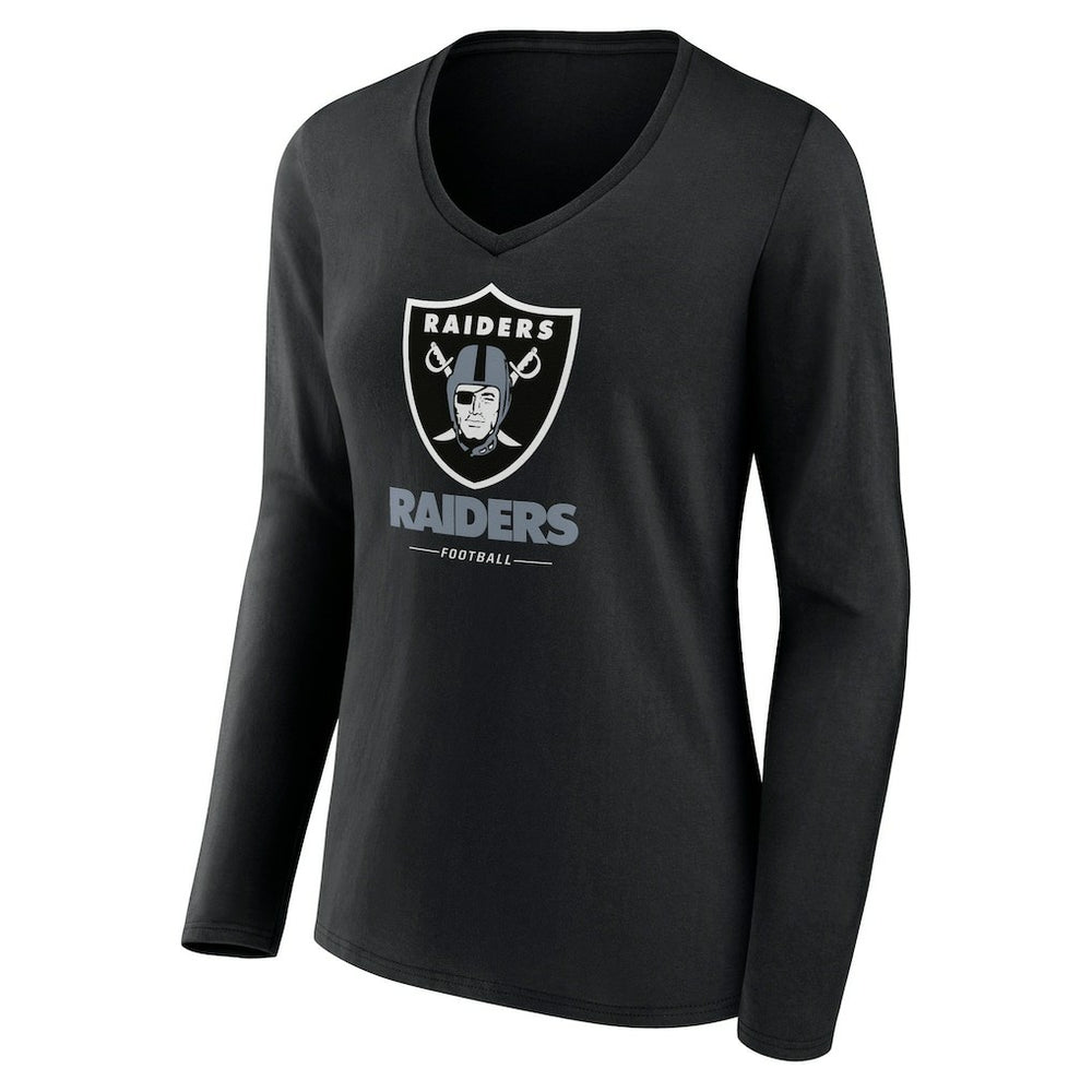 Las Vegas Raiders Women's Logo Team Lockup Long Sleeve V-Neck T-Shirt Black - NFL
