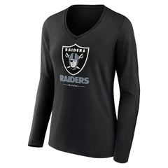 Las Vegas Raiders Women's Logo Team Lockup Long Sleeve V-Neck T-Shirt Black - NFL