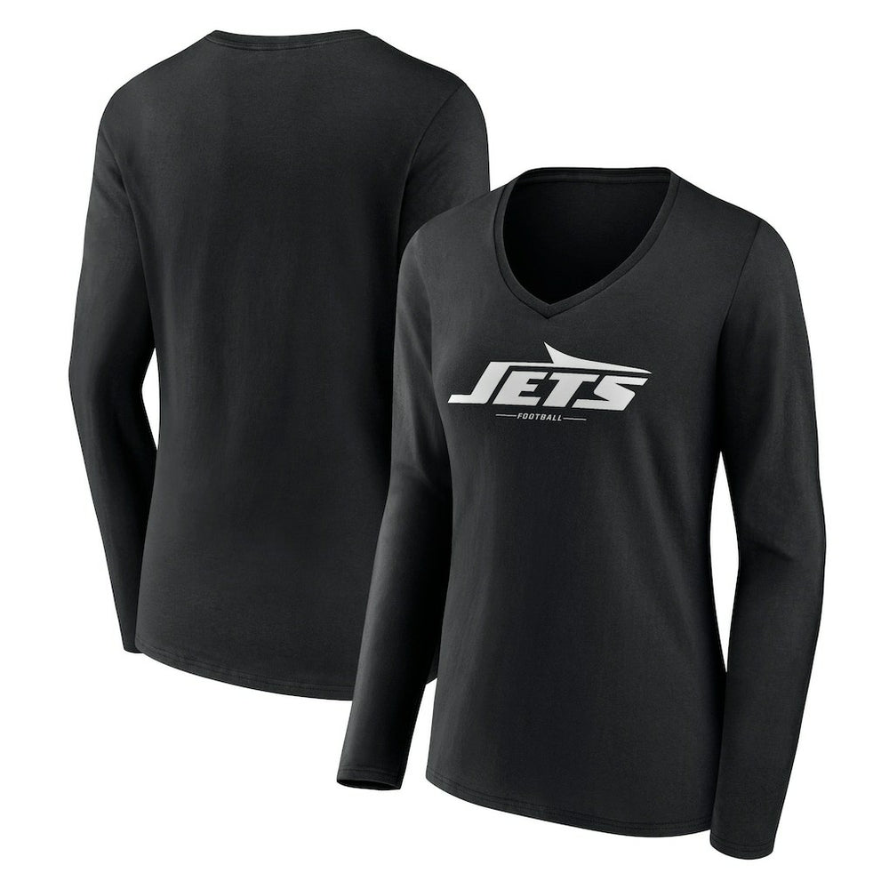 New York Jets Women's Logo Team Lockup Long Sleeve V-Neck T-Shirt Black - NFL