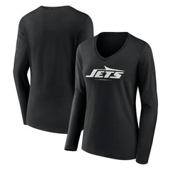 New York Jets Women's Logo Team Lockup Long Sleeve V-Neck T-Shirt Black - NFL
