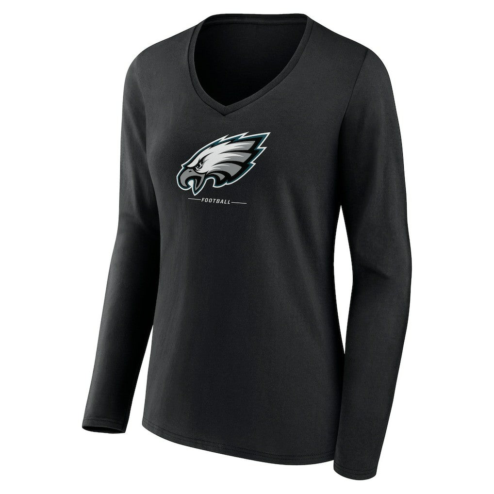 Philadelphia Eagles Women's Logo Team Lockup Long Sleeve V-Neck T-Shirt Black - NFL