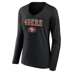 San Francisco 49ers Women's Logo Team Lockup Long Sleeve V-Neck T-Shirt Black - NFL