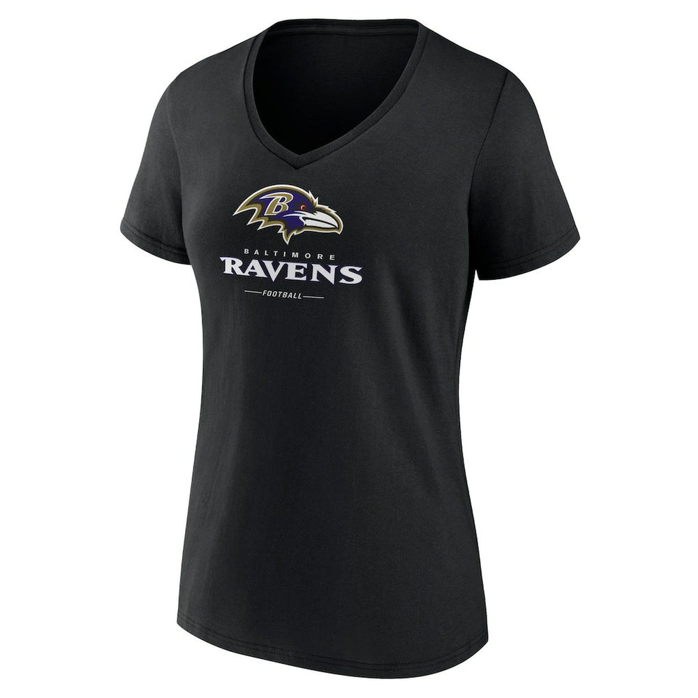 Baltimore Ravens Women's Logo Team Lockup V-Neck T-Shirt Black - NFL