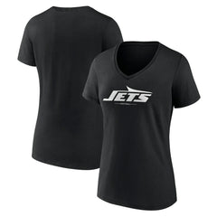 New York Jets Women's Logo Team Lockup V-Neck T-Shirt Black - NFL