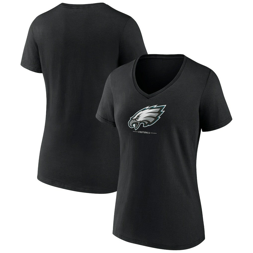 Philadelphia Eagles Women's Logo Team Lockup V-Neck T-Shirt Black - NFL