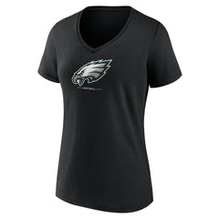 Philadelphia Eagles Women's Logo Team Lockup V-Neck T-Shirt Black - NFL