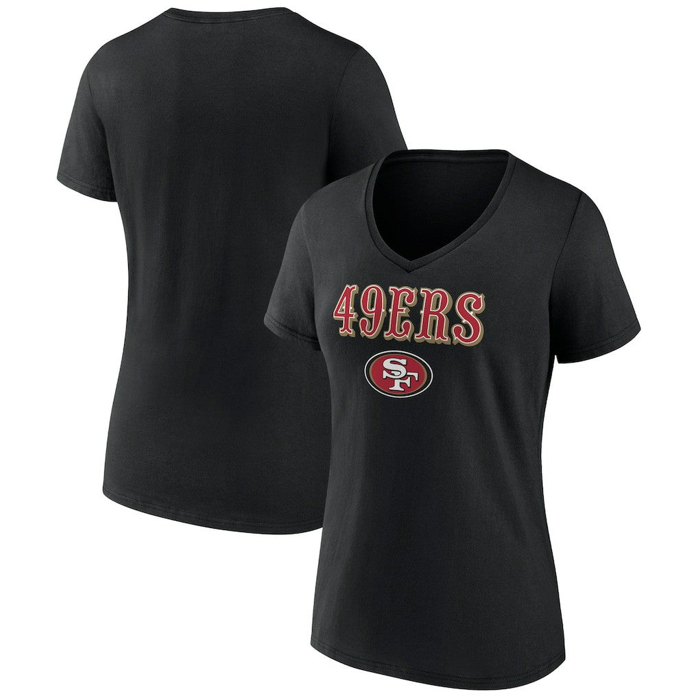 San Francisco 49ers Women's Logo Team Lockup V-Neck T-Shirt Black - NFL