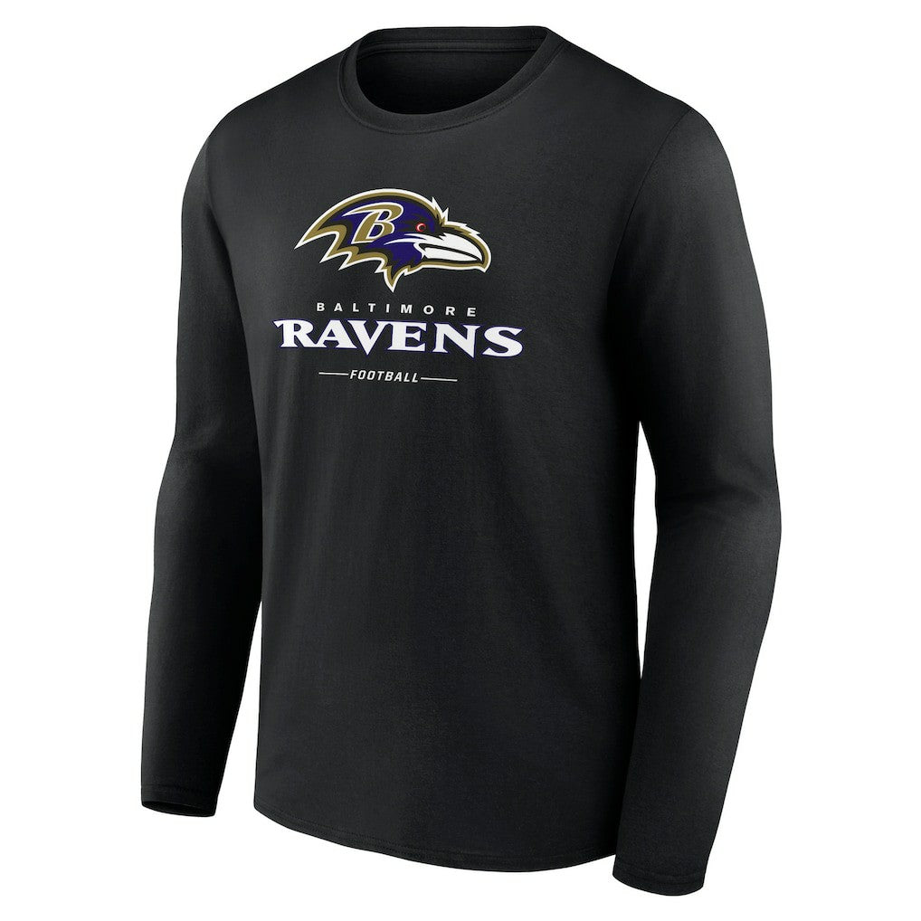 Baltimore Ravens Logo Team Lockup Long Sleeve T-Shirt Black - NFL