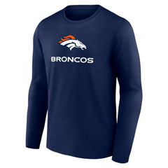 Denver Broncos Logo Team Lockup Long Sleeve T-Shirt Navy - NFL