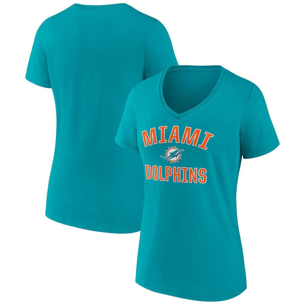 Miami Dolphins Women's Victory Arch Team V-Neck T-Shirt Aqua - NFL