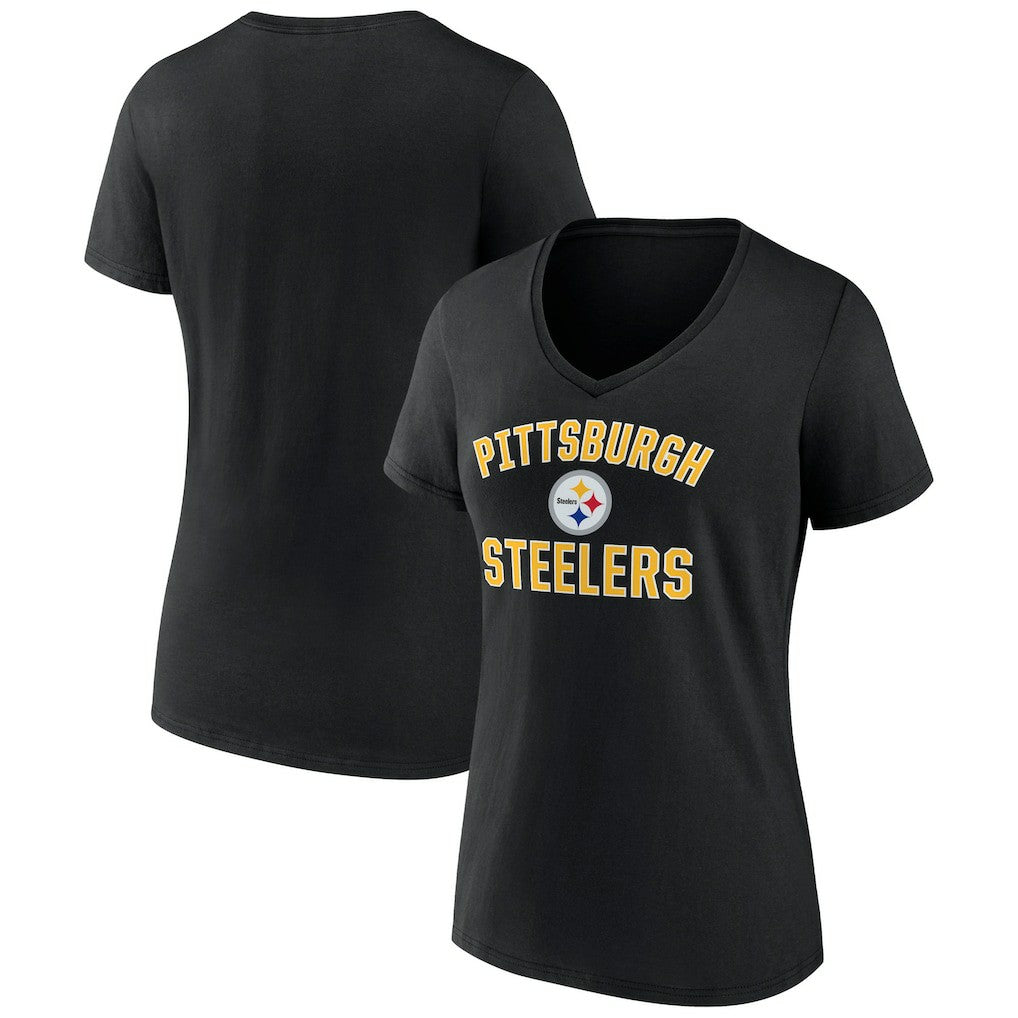 Pittsburgh Steelers Women's Victory Arch Team V-Neck T-Shirt Black - NFL