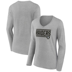 Las Vegas Raiders Women's On Side Stripe Long Sleeve V-Neck T-Shirt Gray - NFL