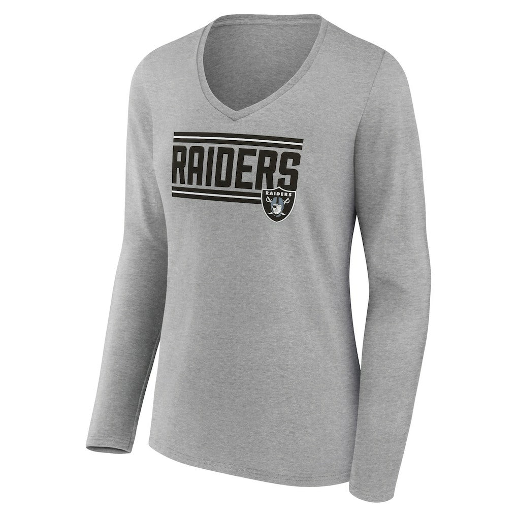 Las Vegas Raiders Women's On Side Stripe Long Sleeve V-Neck T-Shirt Gray - NFL