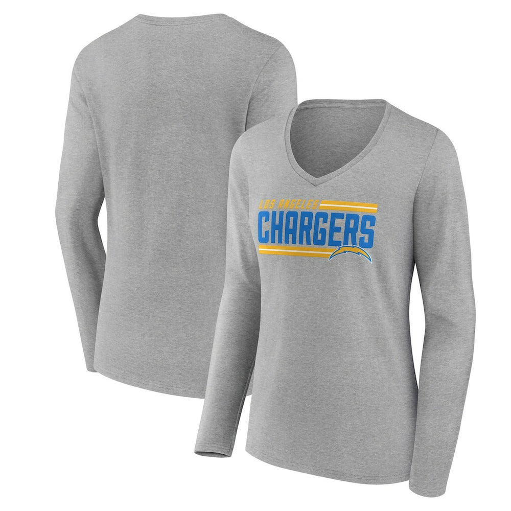 Los Angeles Chargers Women's On Side Stripe Long Sleeve V-Neck T-Shirt Gray - NFL