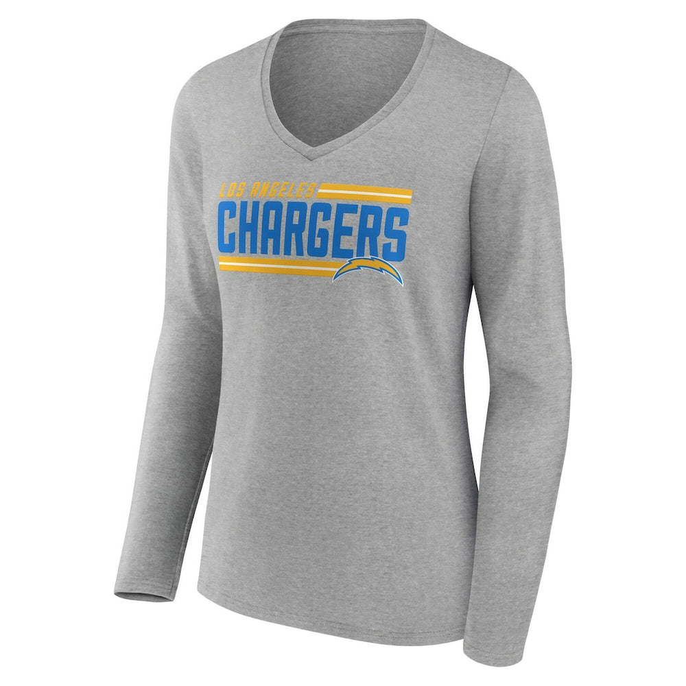 Los Angeles Chargers Women's On Side Stripe Long Sleeve V-Neck T-Shirt Gray - NFL