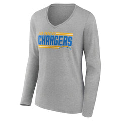 Los Angeles Chargers Women's On Side Stripe Long Sleeve V-Neck T-Shirt Gray - NFL