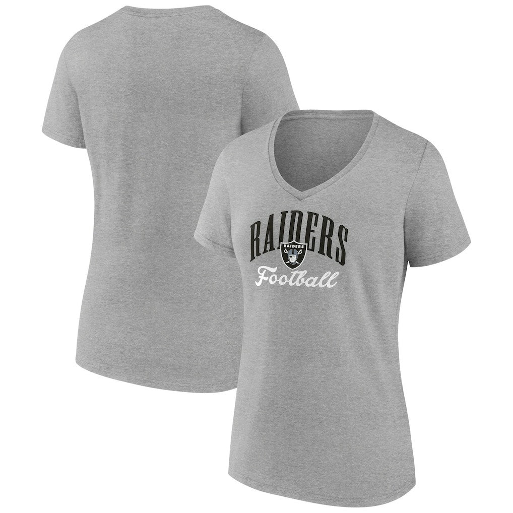 Las Vegas Raiders Women's Victory Script V-Neck T-Shirt Heather Gray - NFL