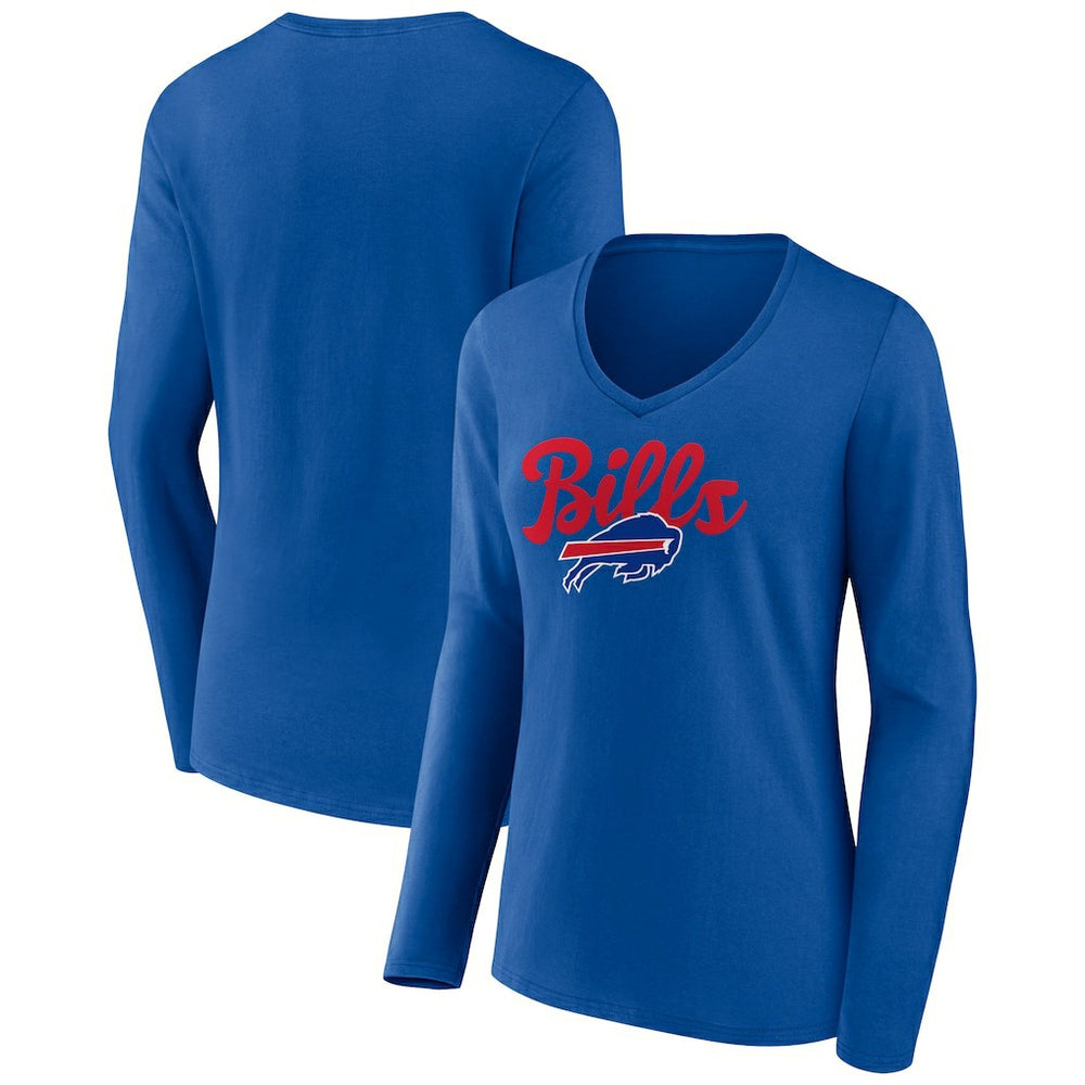 Buffalo Bills Women's Freehand Team Long Sleeve V-Neck T-Shirt Royal - NFL