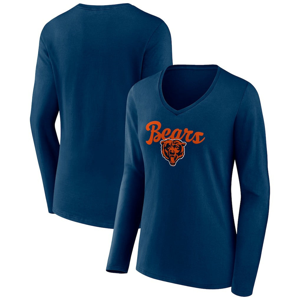 Chicago Bears Women's Freehand Team Long Sleeve V-Neck T-Shirt Navy - NFL