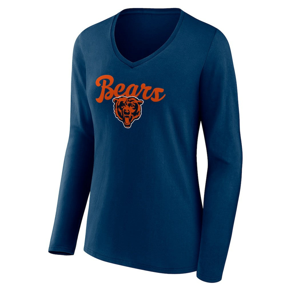 Chicago Bears Women's Freehand Team Long Sleeve V-Neck T-Shirt Navy - NFL