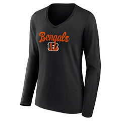 Cincinnati Bengals Women's Freehand Team Long Sleeve V-Neck T-Shirt Black - NFL
