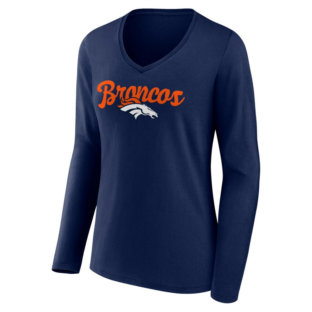 Denver Broncos Women's Freehand Team Long Sleeve V-Neck T-Shirt Navy - NFL