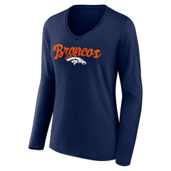Denver Broncos Women's Freehand Team Long Sleeve V-Neck T-Shirt Navy - NFL