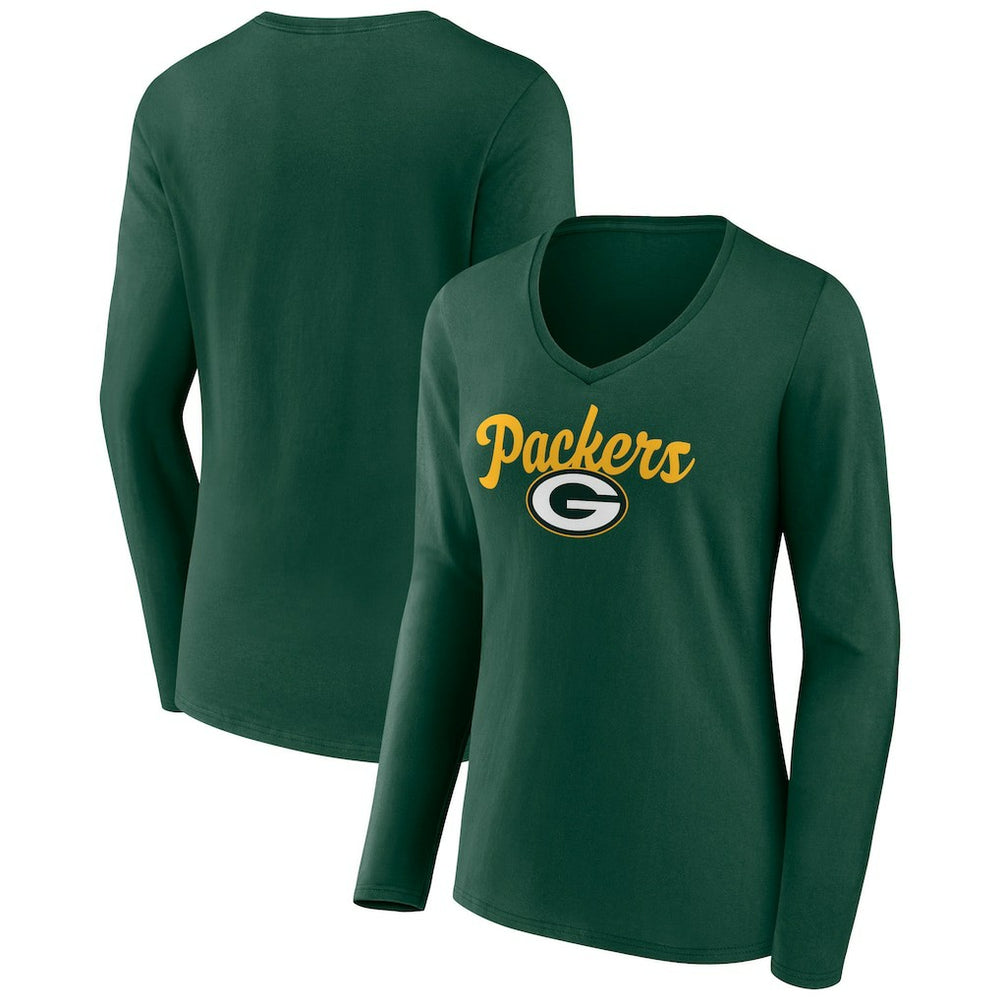Green Bay Packers Women's Freehand Team Long Sleeve V-Neck T-Shirt Green - NFL