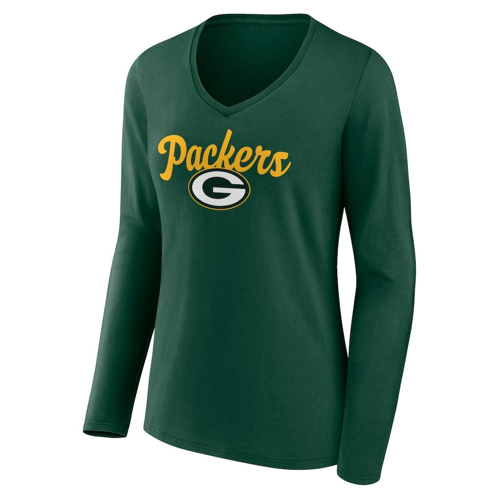 Green Bay Packers Women's Freehand Team Long Sleeve V-Neck T-Shirt Green - NFL