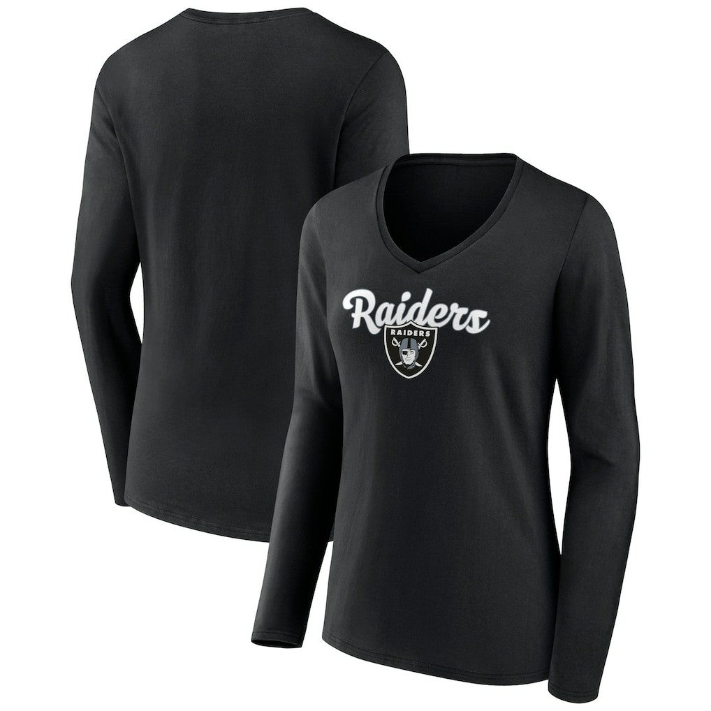 Las Vegas Raiders Women's Freehand Team Long Sleeve V-Neck T-Shirt Black - NFL