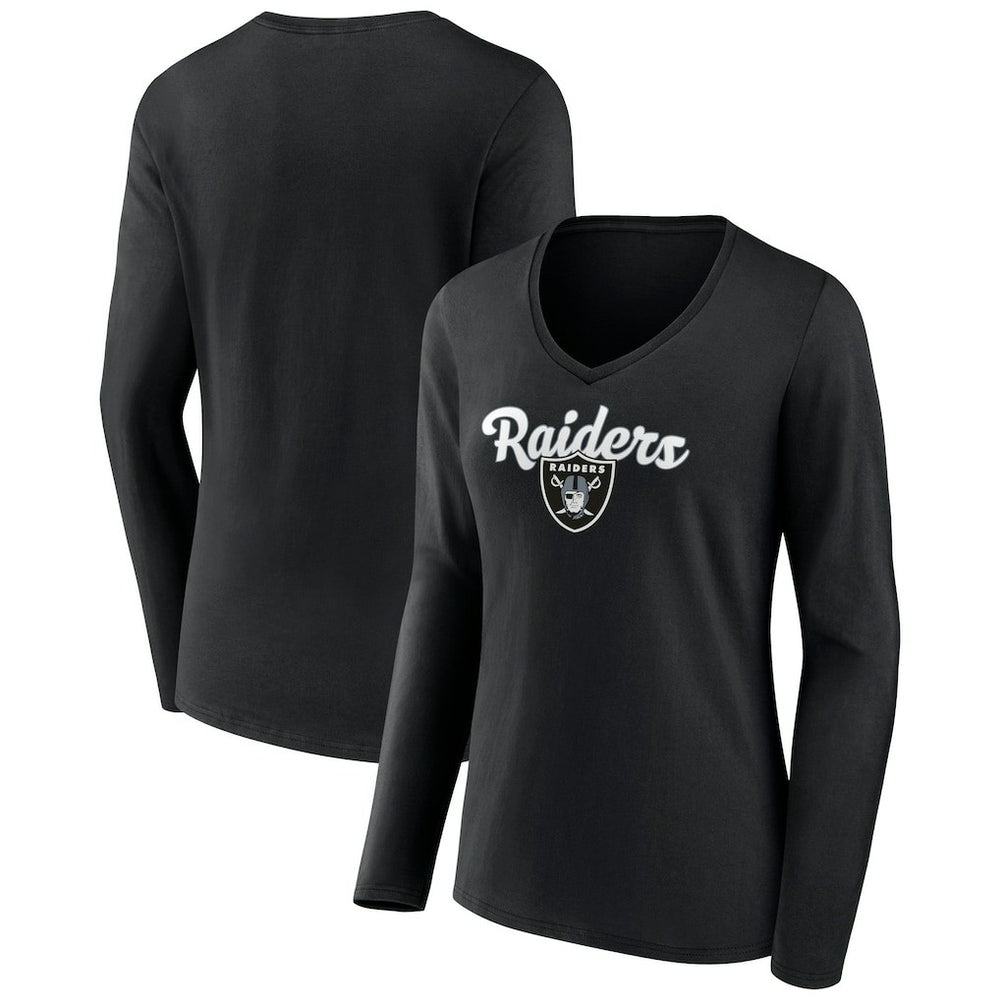 Las Vegas Raiders Women's Freehand Team Long Sleeve V-Neck T-Shirt Black - NFL