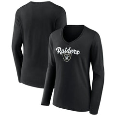 Las Vegas Raiders Women's Freehand Team Long Sleeve V-Neck T-Shirt Black - NFL