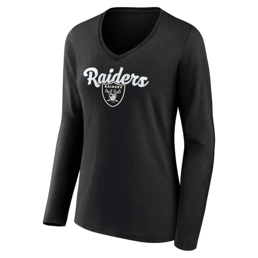 Las Vegas Raiders Women's Freehand Team Long Sleeve V-Neck T-Shirt Black - NFL