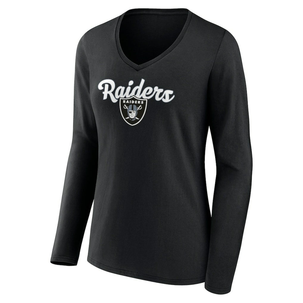 Las Vegas Raiders Women's Freehand Team Long Sleeve V-Neck T-Shirt Black - NFL