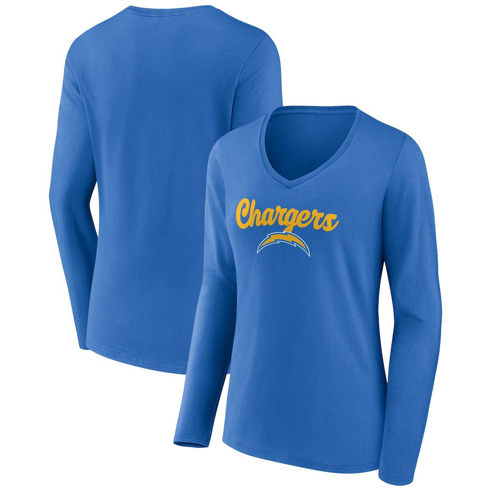 Los Angeles Chargers Women's Freehand Team Long Sleeve V-Neck T-Shirt Powder Blue - NFL