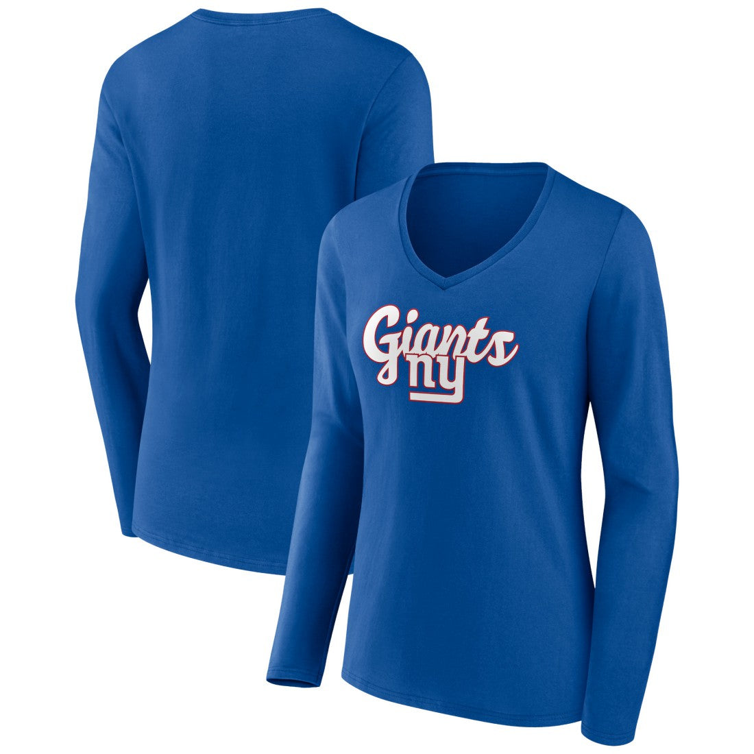 New York Giants Women's Freehand Team Long Sleeve V-Neck T-Shirt Royal - NFL