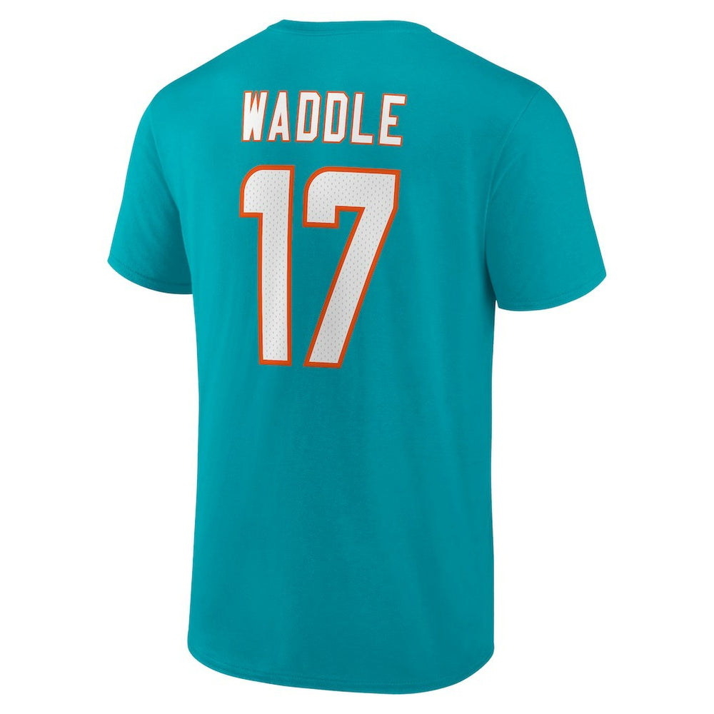 Jaylen Waddle Miami Dolphins Player Icon Name & Number T-Shirt Aqua - NFL