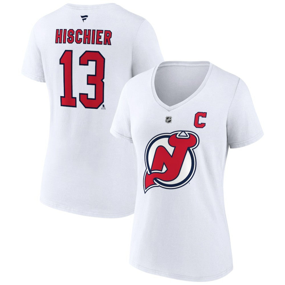 Nico Hischier New Jersey Devils - Fanatics Women's Special Edition 2.0 Name & Number V-Neck T-Shirt White