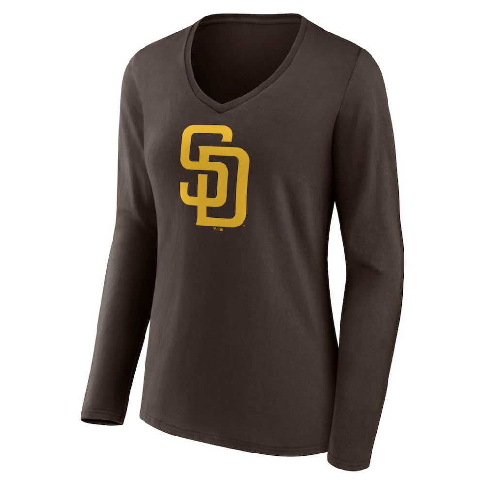 San Diego Padres Women's Team Logo Long Sleeve V-Neck T-Shirt Clearance