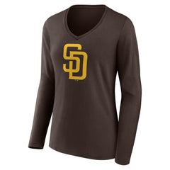 San Diego Padres Women's Team Logo Long Sleeve V-Neck T-Shirt Clearance