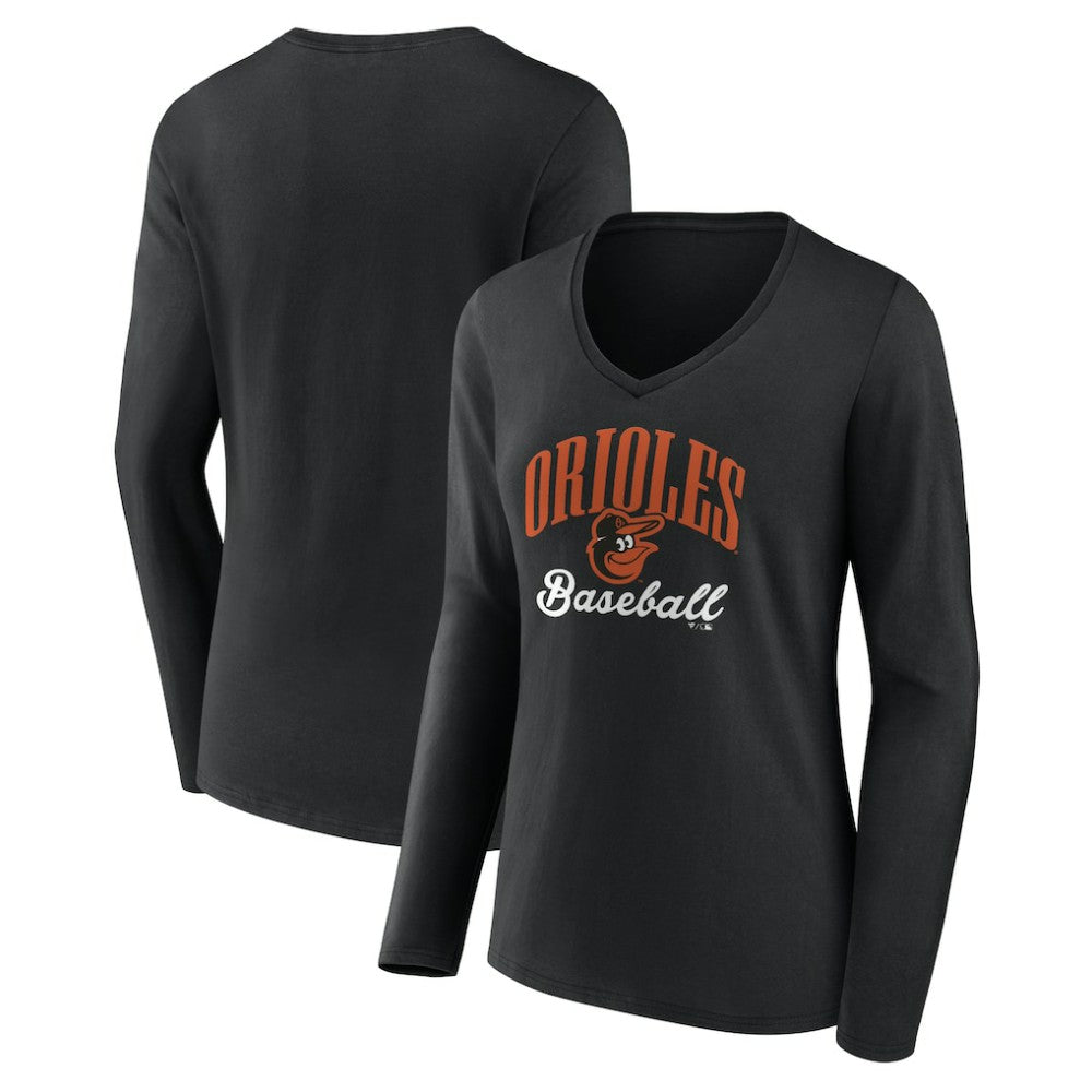 Baltimore Orioles Women's Victory Script Long Sleeve V-Neck T-Shirt Lifestyle