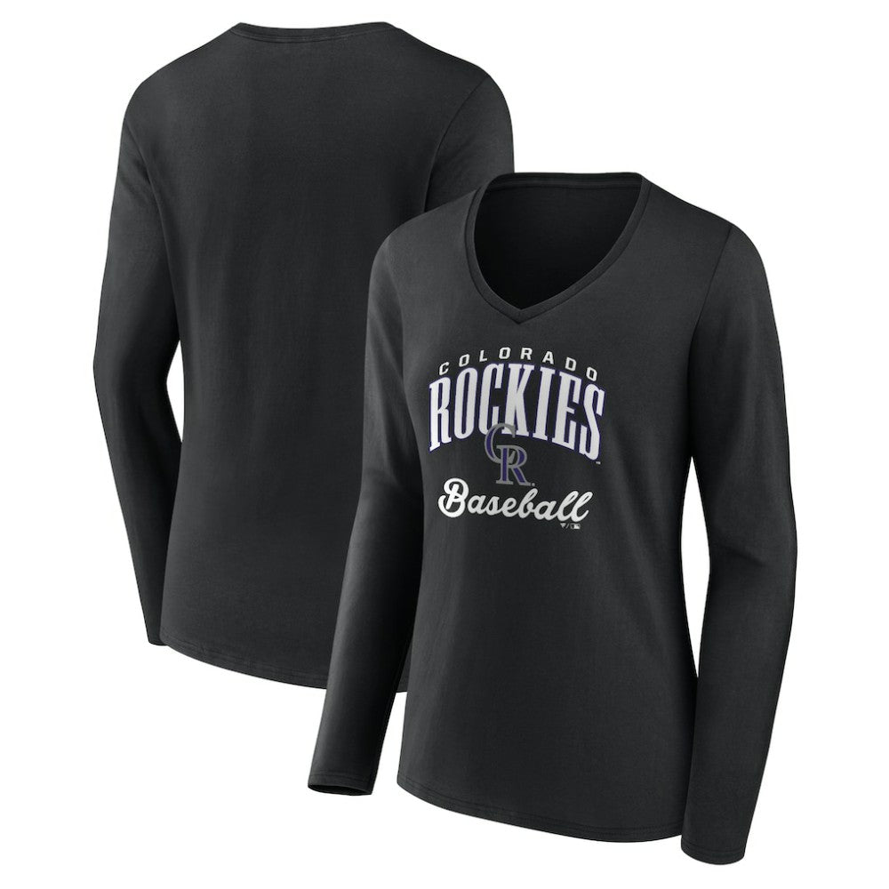 Colorado Rockies Women's Victory Script Long Sleeve V-Neck T-Shirt Lifestyle