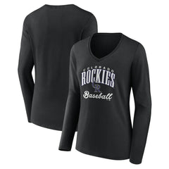 Colorado Rockies Women's Victory Script Long Sleeve V-Neck T-Shirt Lifestyle