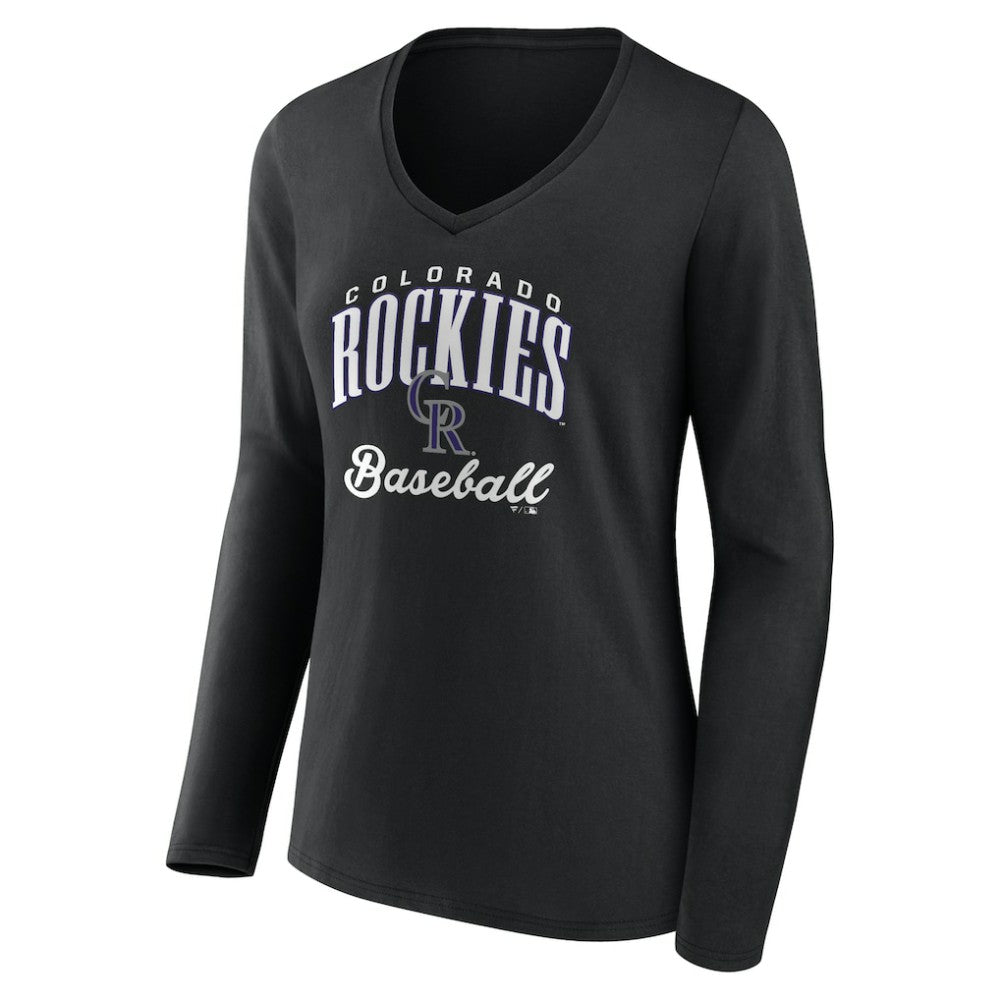 Colorado Rockies Women's Victory Script Long Sleeve V-Neck T-Shirt Lifestyle