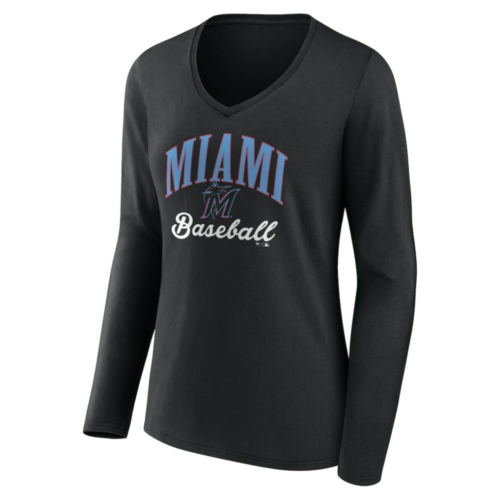 Miami Marlins Women's Victory Script Long Sleeve V-Neck T-Shirt Online