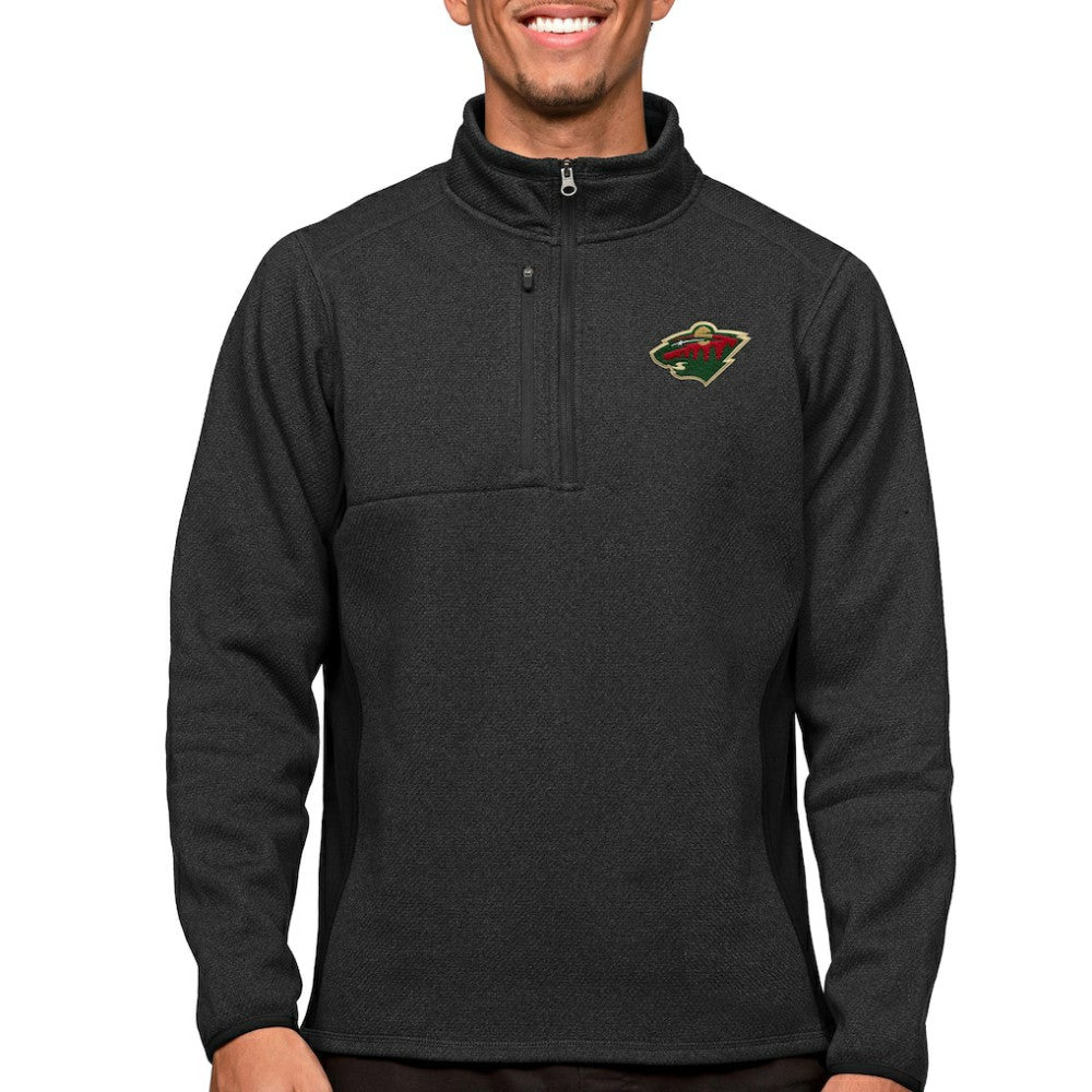 Minnesota Wild - Antigua Course Quarter-Zip Pullover Top Heather Black