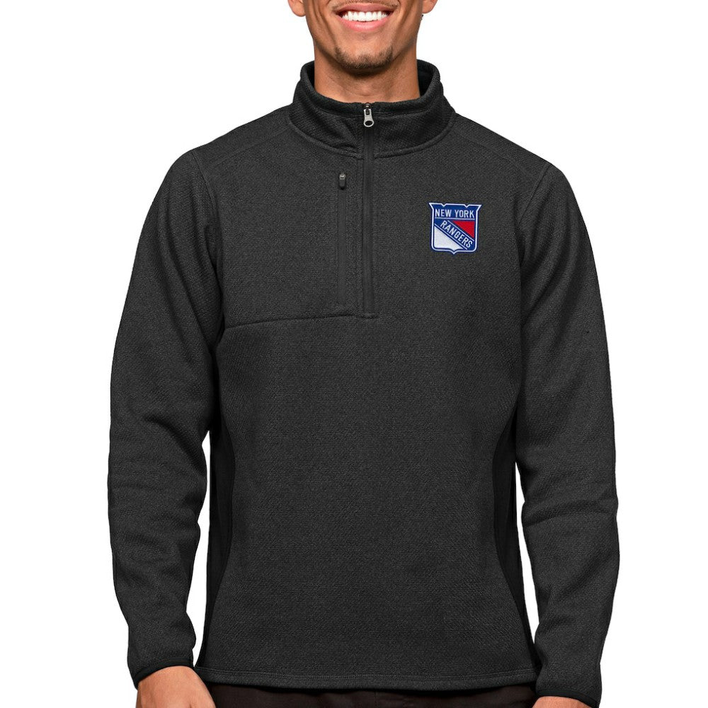 New York Rangers Antigua Course Quarter-Zip Pullover Top Heather Black